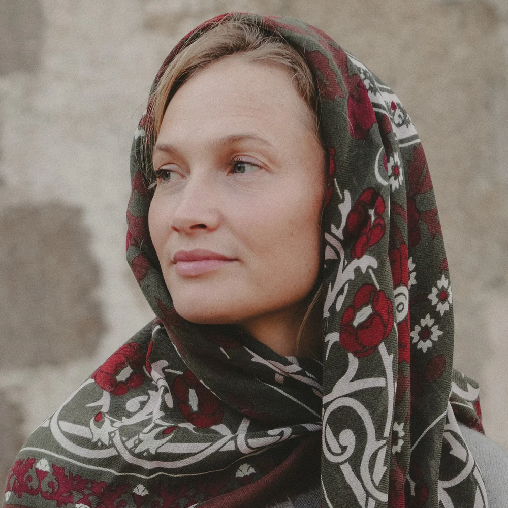 FOULARD MAIRE ANTOINETTE LAINE ET SOIE MAISON LECOMTE FLAMENT