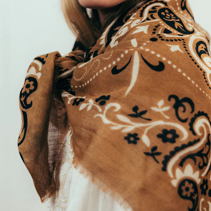 FOULARD BANDANA LAINE ET SOIE MAISON LECOMTE FLAMENT